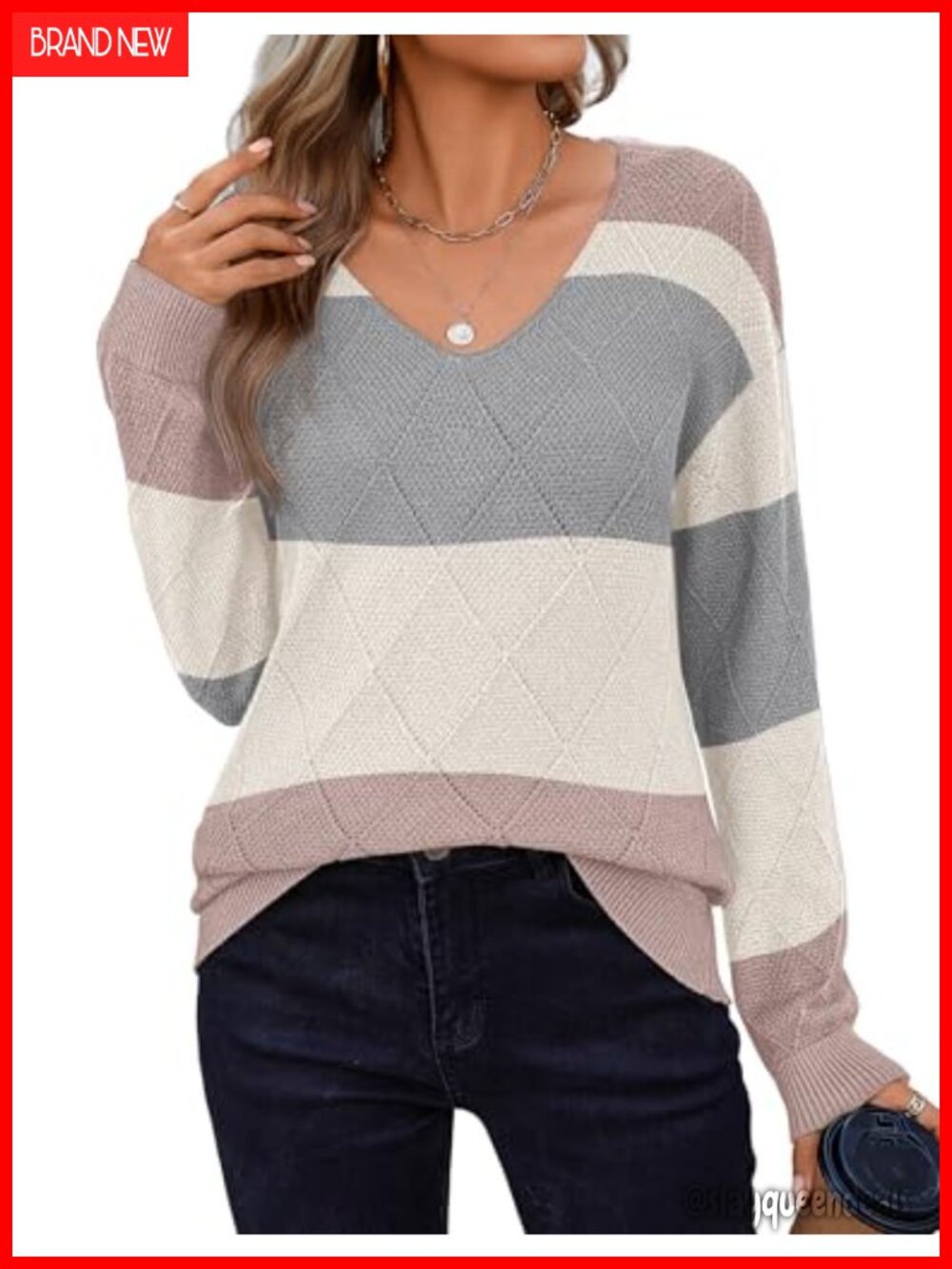 Zeagoo Womens V Neck Long Sleeve Knit Pullover Sweater Lightweight Crochet Top